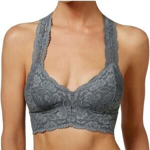 Free People Galloon Lace Gray Floral Sleeveless Racerback Bralette Top Size M